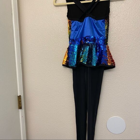 WEISSMAN Dance Costume hip hop BE THE ONE 10576 Rainbow Sequin Unitard child MC - Picture 5 of 12